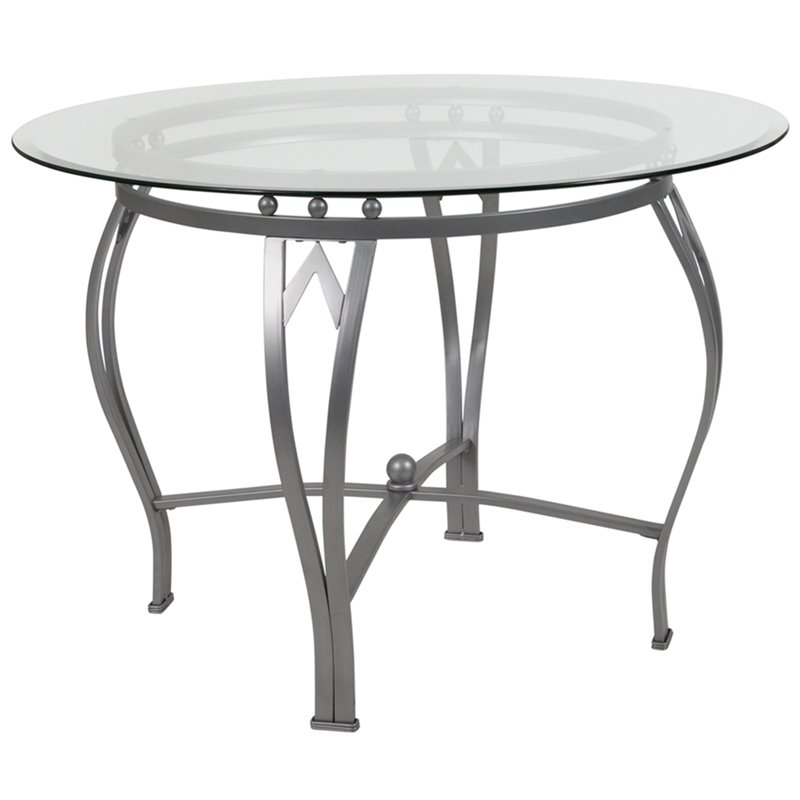 Flash Furniture 42 Round Gl Top Dining Table In Clear Silver