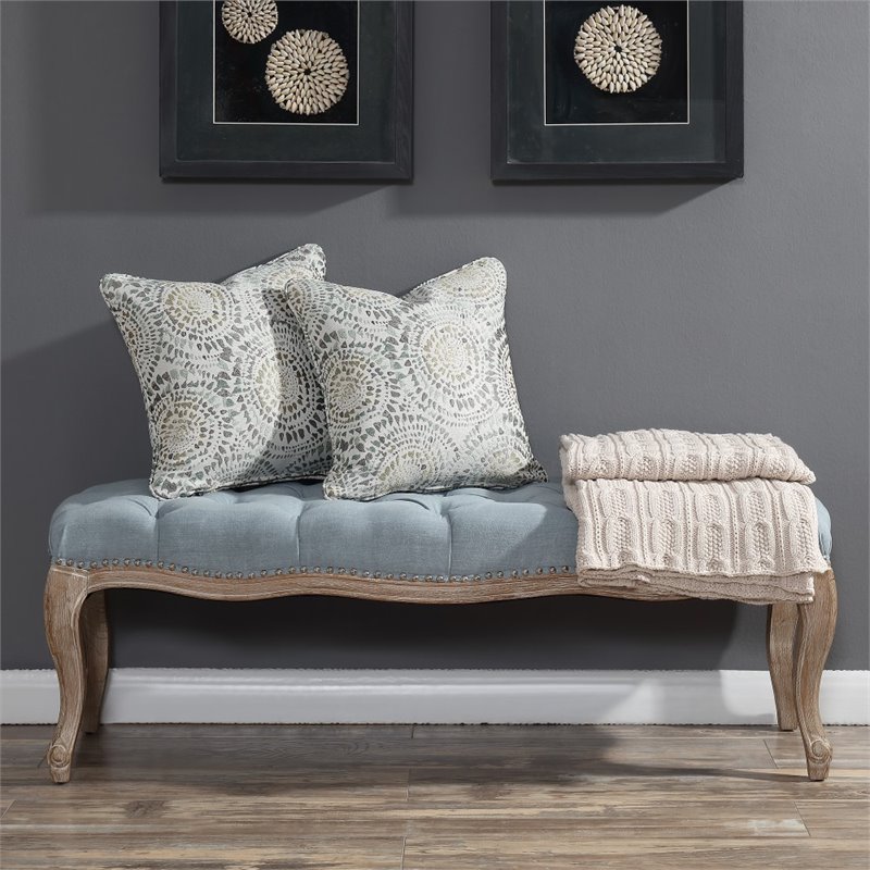 Picket House Furnishings Regal Tufted Bench In Light Blue