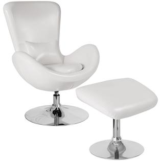 Flash Furniture Leather Egg Chair With Ottoman In White