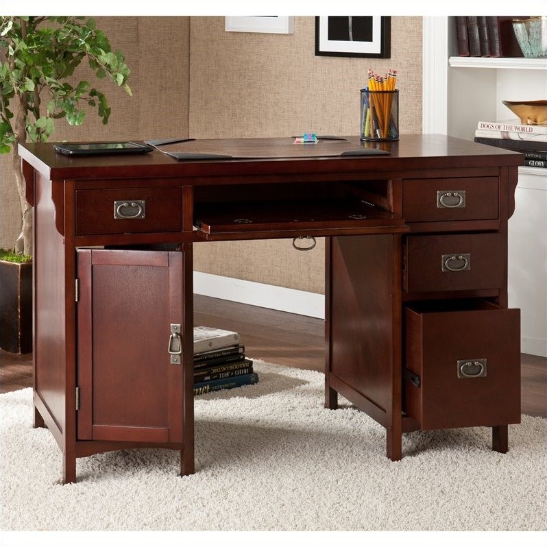 Southern Enterprises Mission Computer Desk In Dark Cherry Finish