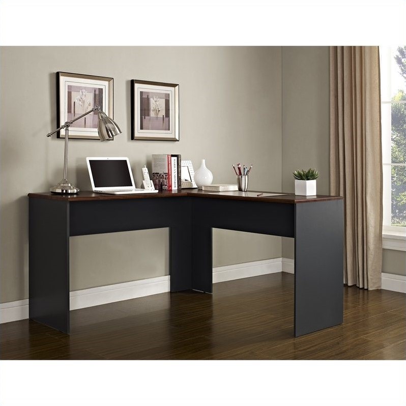 Ameriwood Home The Works L Shaped Desk In Cherry And Gray