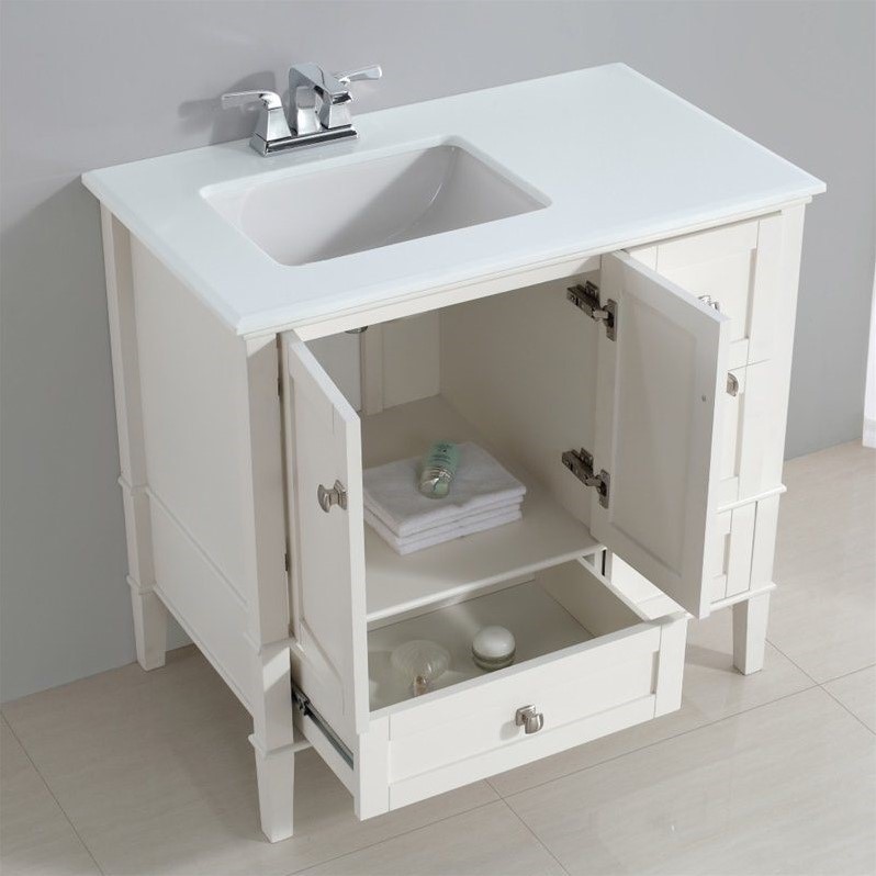 Simpli Home Chelsea 36 Left Offset Bath Vanity In Soft White