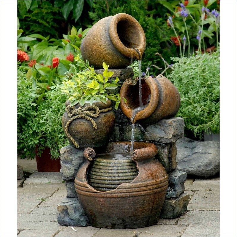 Jeco Inc Fcl055 Multi Pots Outdoor Water Fountain With Flower Pot Jeco Inc Multi Pots Outdoor Water Fountain With Flower Pot 1