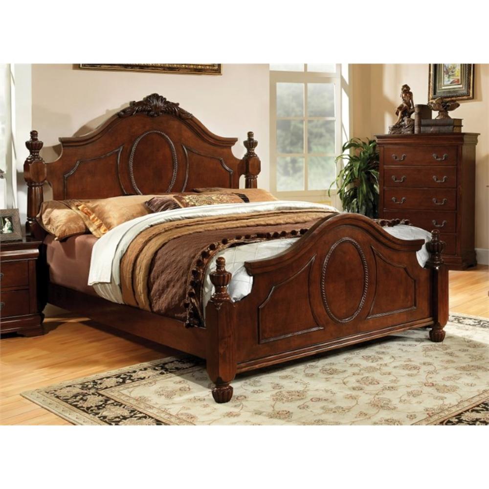 Furniture of America Lauryn King Poster Bed in Brown Cherry