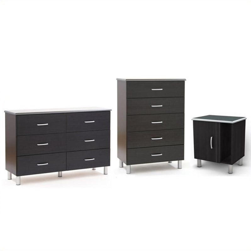 South Shore Cosmos Dresser With Chest And Nightstand Set In Black
