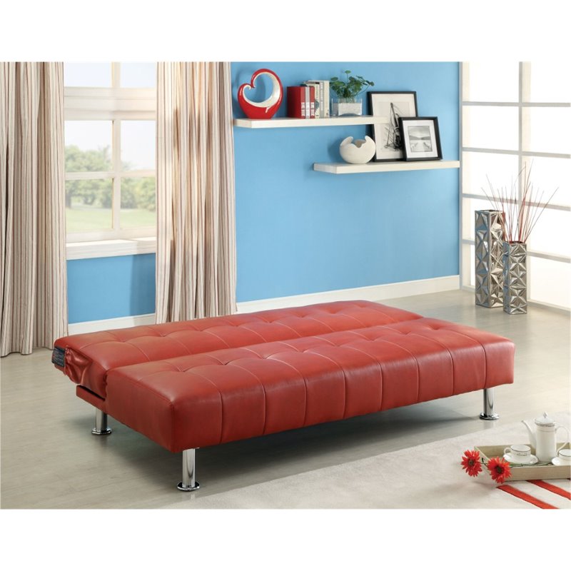 Furniture Of America Hollie Faux Leather Sleeper Sofa Bed In Red Furniture Of America Hollie Faux, Red Faux Leather Sleeper Sofa