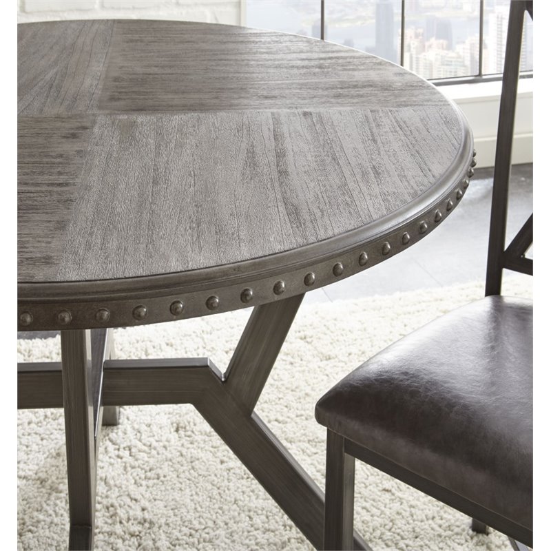 Steve Silver Alamo Round Dining Table In Distressed Gray