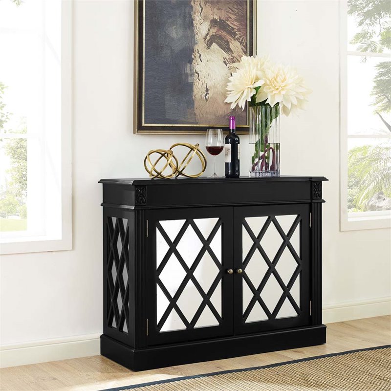 Crosley Furniture Rialto Mirrored Door Accent Chest In Crosley Furniture Rialto Mirrored Door Accent Chest In Distressed Black