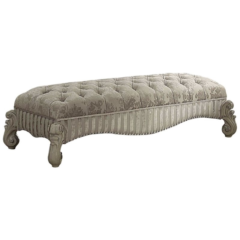 Acme Furniture Versailles Bench In Ivory Fabric And Bone White Acme Versailles Bench In Ivory Fabric