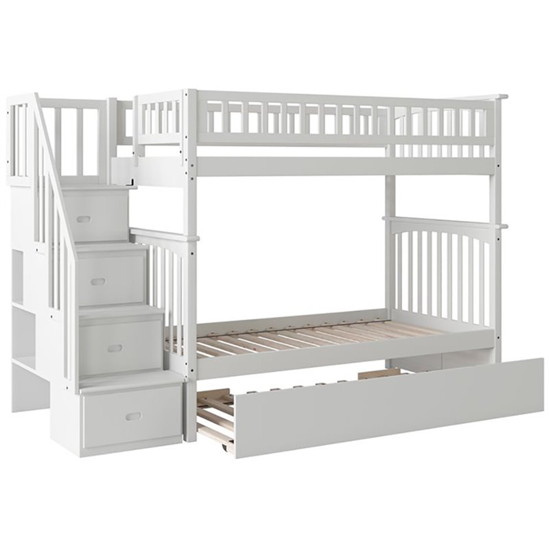 White Staircase Bunk Bed Twin Full Stair Stepper With Trundle Atlantic Staircase Bunk Bed With Urban Trundle Twin Over White