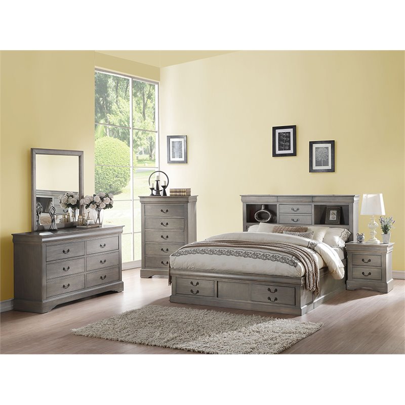 Acme Furniture ACME Louis Philippe III Queen Storage Bed in Antique Gray