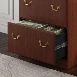 Bush Saratoga L Shaped Desk With File Cabinet And Two Bookcases In