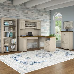 Bush Fairview L Shaped Desk Office Set In Antique White
