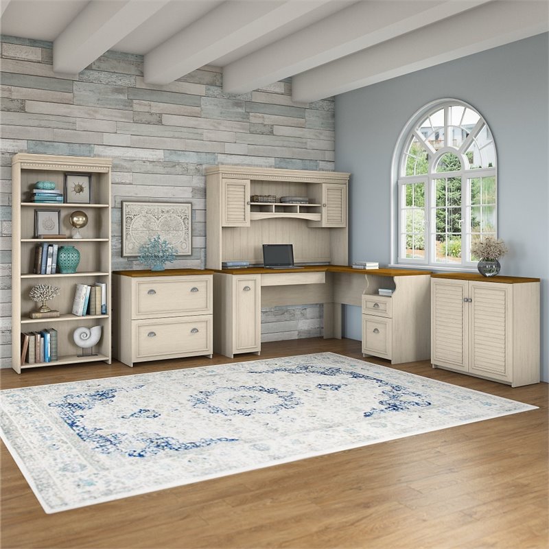 Bush Fairview L Shaped Desk Office Set In Antique White