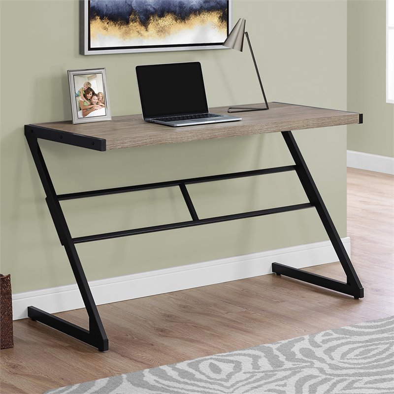 Monarch Z Shaped Writing Desk In Dark Taupe And Black Z Shaped Writing Desk In Dark Taupe