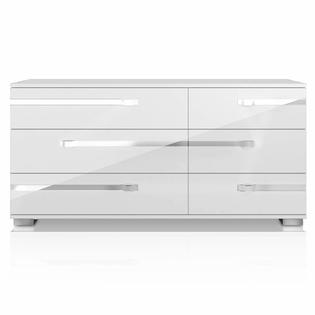 Maklaine 6 Drawer Double Dresser In White High Gloss And Chrome
