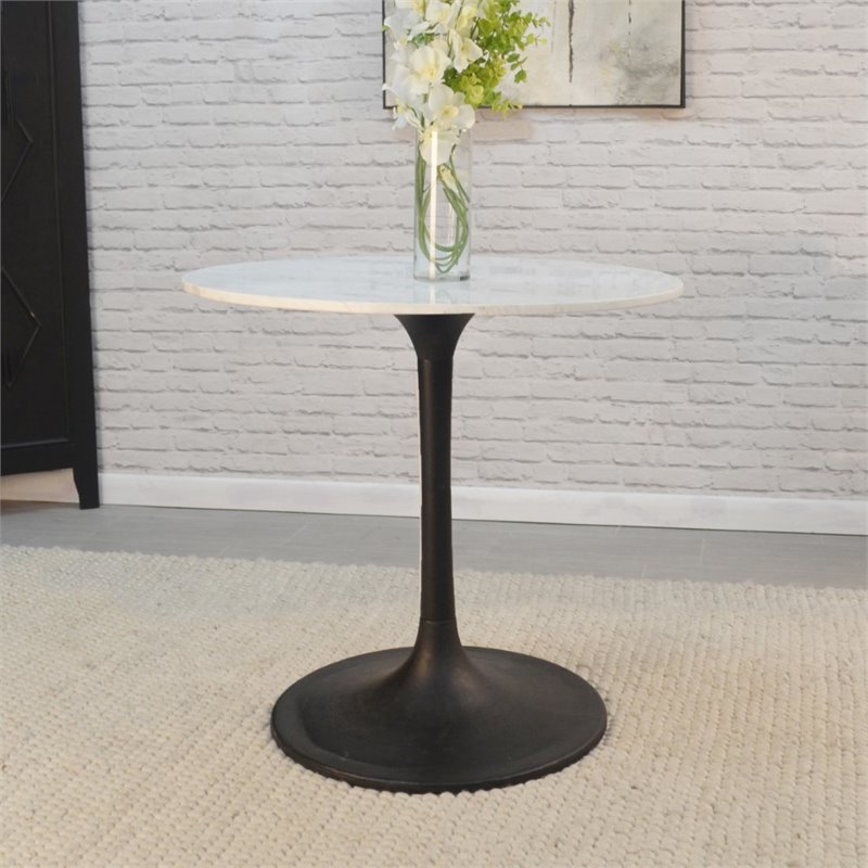 Carolina Clic Enzo 30 Inch Round Marble Top Dining Table White