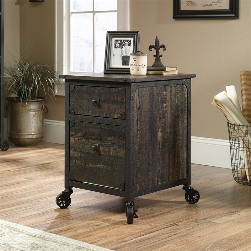 Sauder Steel River 2 Drawer Mobile File Cabinet In Carbon Oak