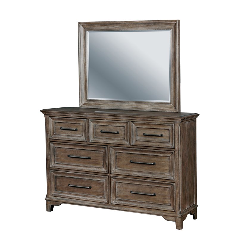 Furniture Of America Finsell Rustic Dresser And Mirror In Rustic Oak