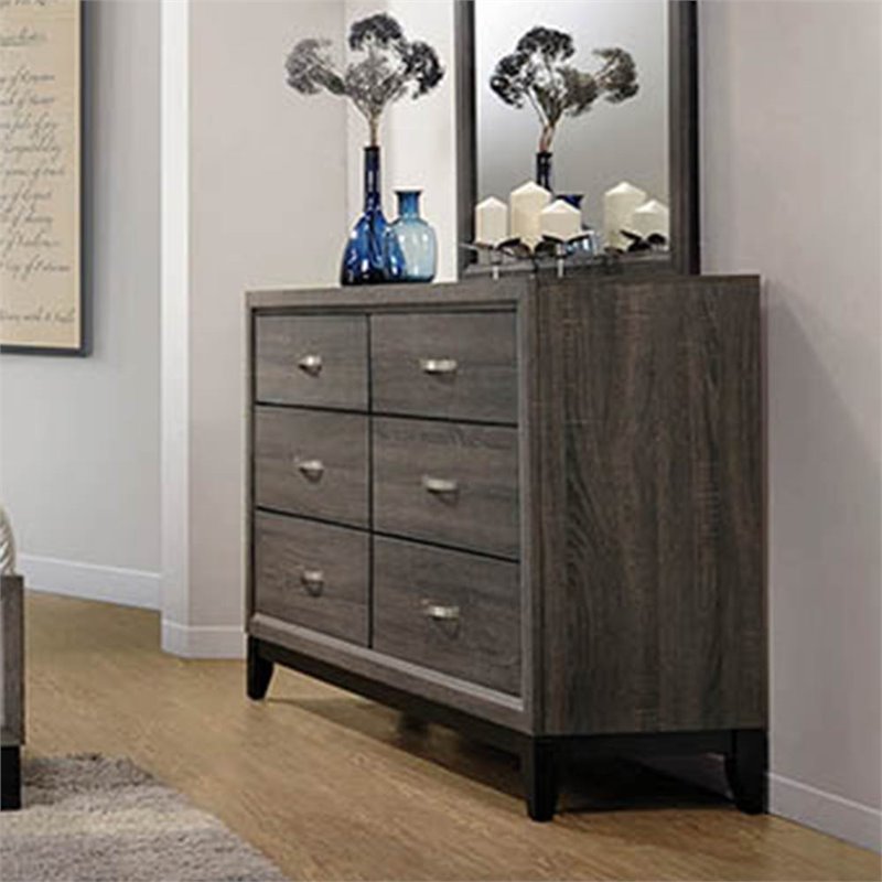 Coaster Watson 6 Drawer Double Dresser In Gray Oak And Black
