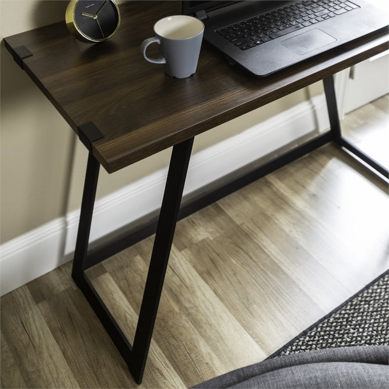 Walker Edison 42 Inch Metal Wrap Writing Desk In Dark Walnut
