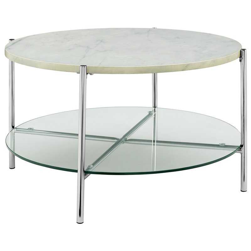 Walker Edison 32 Inch Round Coffee Table With White Faux