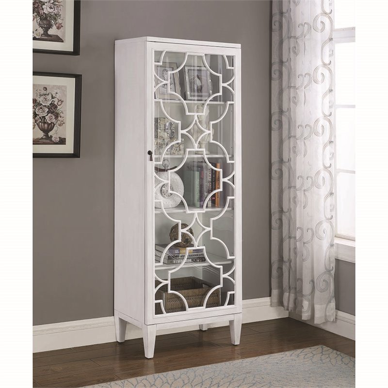 Coaster Curio Cabinet In Antique White And Bronze