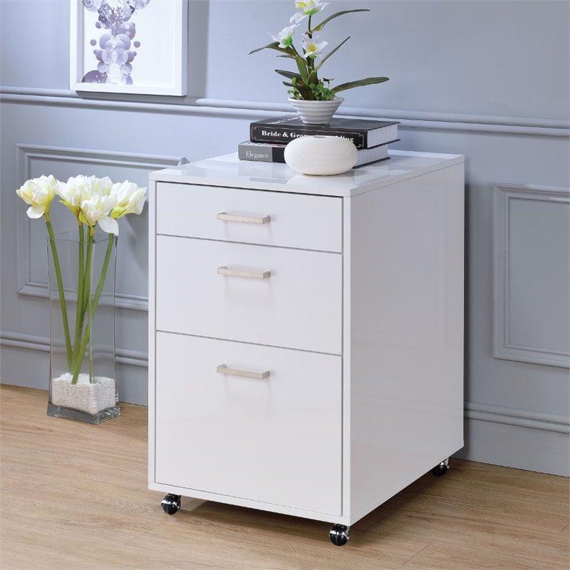 Acme Furniture Acme Coleen Mobile File Cabinet In Glossy White