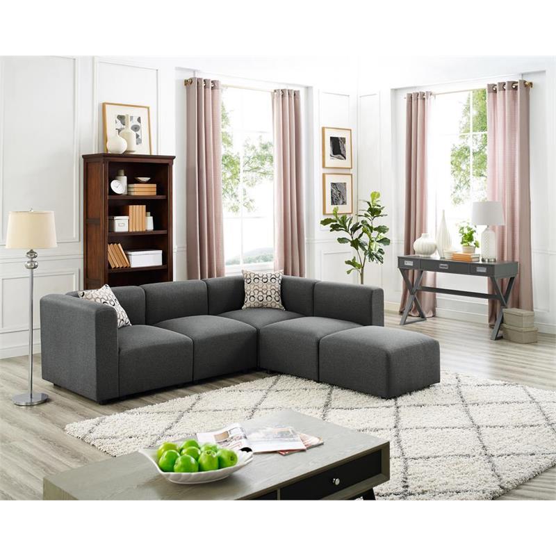 Bowery Hill Nash Modular Sectional Sofa With Ottoman In Steel Gray Linen