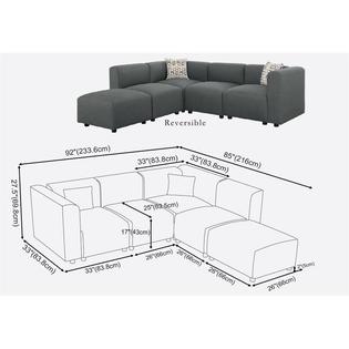 Bowery Hill Nash Modular Sectional Sofa With Ottoman In Steel Gray Linen