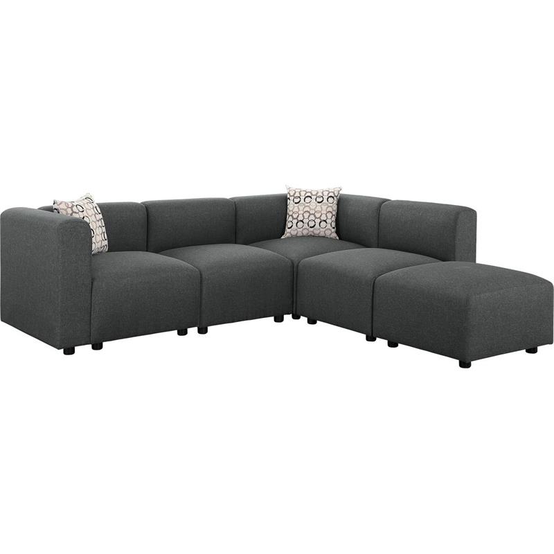 Bowery Hill Nash Modular Sectional Sofa With Ottoman In Steel Gray Linen