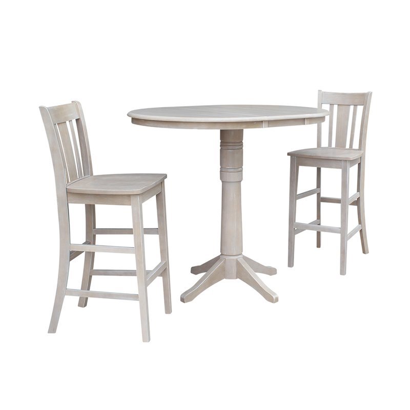 International Concepts 36 Round Extension Dining Table 40 9 H With 2 San Remo Bar Height Stools