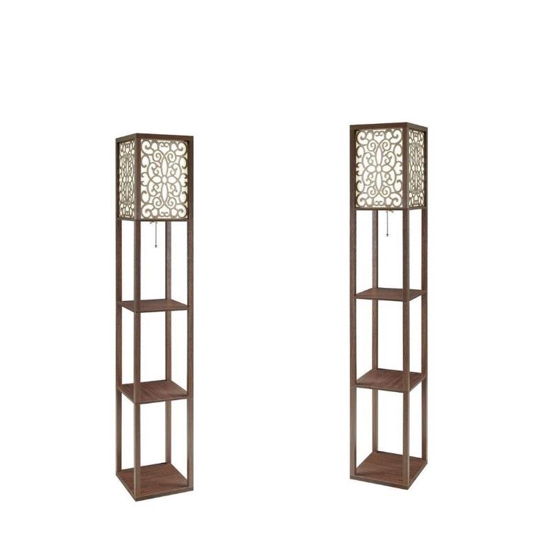 Home Square Set Of 2 Floor Lamp With Shelves In Cuccino Brown Floor Lamp With Shelves In Cuccino Brown