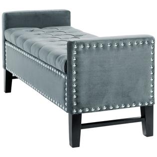 Posh Living Genesis Slate Blue Velvet Storage Bench Tufted