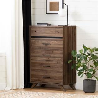 Flam 5 Drawer Chest Natural Walnut And Matte Black South Shore