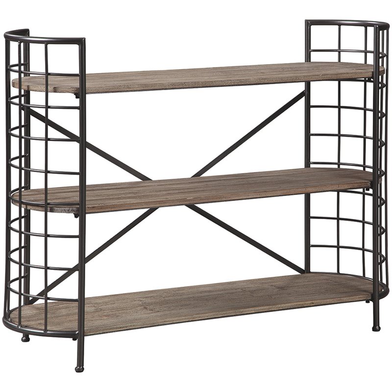 Ashley Furniture Flintley 3 Shelf Bookcase In Brown And Gunmetal
