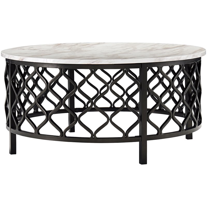 Ashley Trinson Faux Marble Top Round Accent Coffee Table In Black
