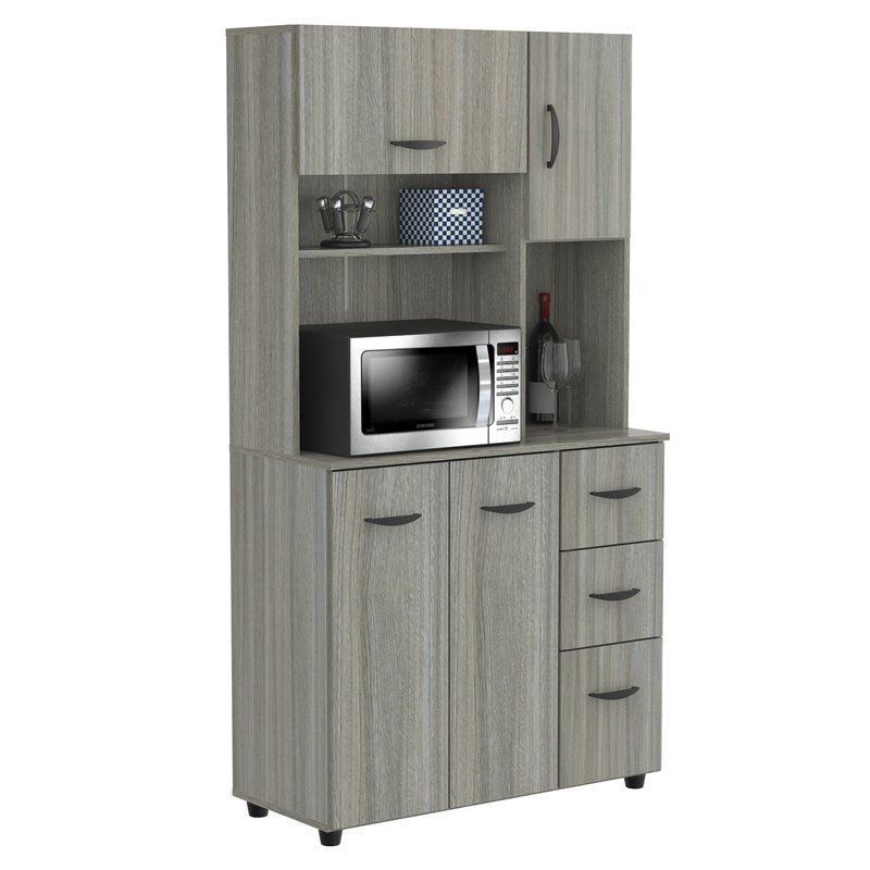 Inval America Kitchen Microwave Cabinet In Smoke Oak Inval America Kitchen Microwave, Microwave Cabinet With Hutch