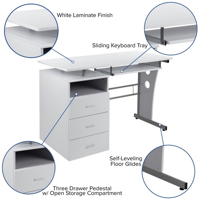 Flash Furniture Pedestal Computer Desk In White Flash Furniture Pedestal Computer Desk