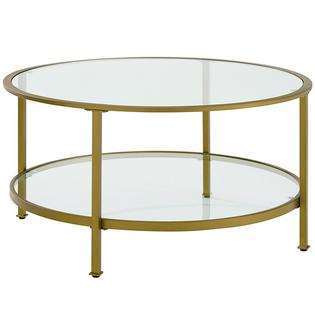 Crosley Furniture Crosley Aimee 3 Piece Round Glass Top Accent Coffee Table Set In Soft Gold