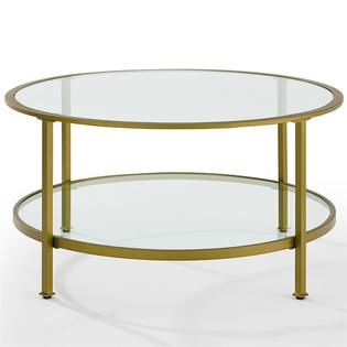 Crosley Furniture Crosley Aimee 3 Piece Round Glass Top Accent Coffee Table Set In Soft Gold