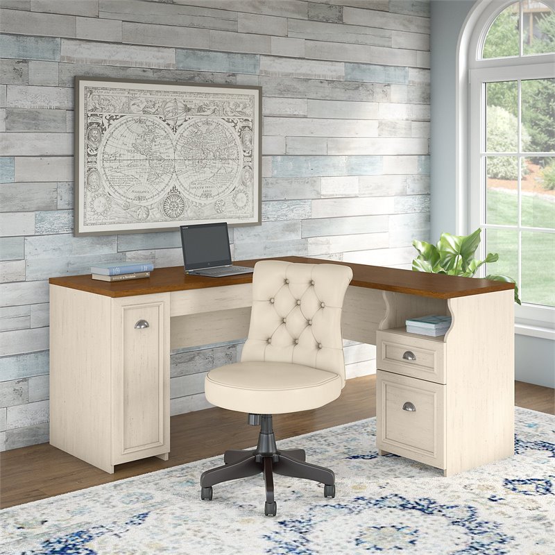 Bush Fairview 60w L Shaped Desk With Mid Back Tufted Office Chair