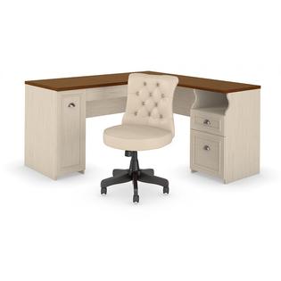 Bush Fairview 60w L Shaped Desk With Mid Back Tufted Office Chair