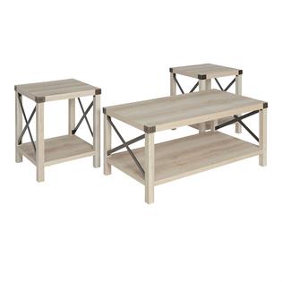 Home Square 4 Piece Barn Door Tv Stand Coffee Table And 2 End Table Set In Rustic White Oak