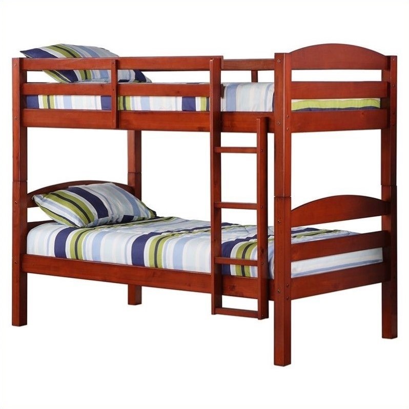 Walker Edison Twin Over Solid Wood Bunk Bed In Cherry Finish