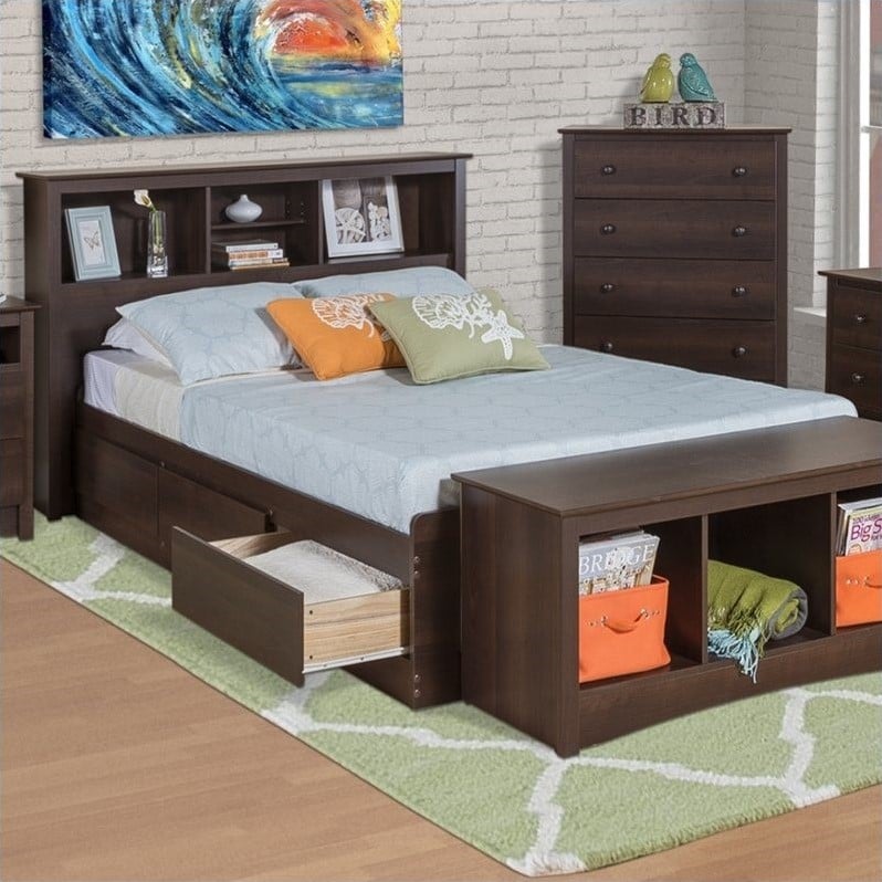 Prepac Manhattan Bookcase Platform Storage Bed In Espresso Finish Size