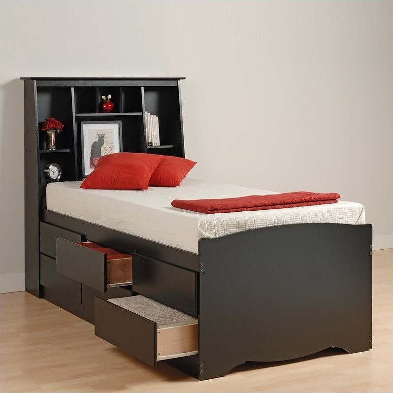 Prepac Sonoma Black Tall Twin Bookcase Platform Storage Bed