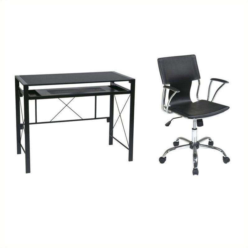 Office Star Creston Desk In Black With Dorado Vinyl Chair Dorado Vinyl Office Chair