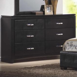 Coaster Dylan Faux Leather 6 Drawer Dresser And Mirror Set In Black