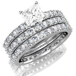 Jeen Jewels Huge 3 Carat Trio Diamond and Moissanite Wedding Bridal Set on Closeout Sale Limited Time